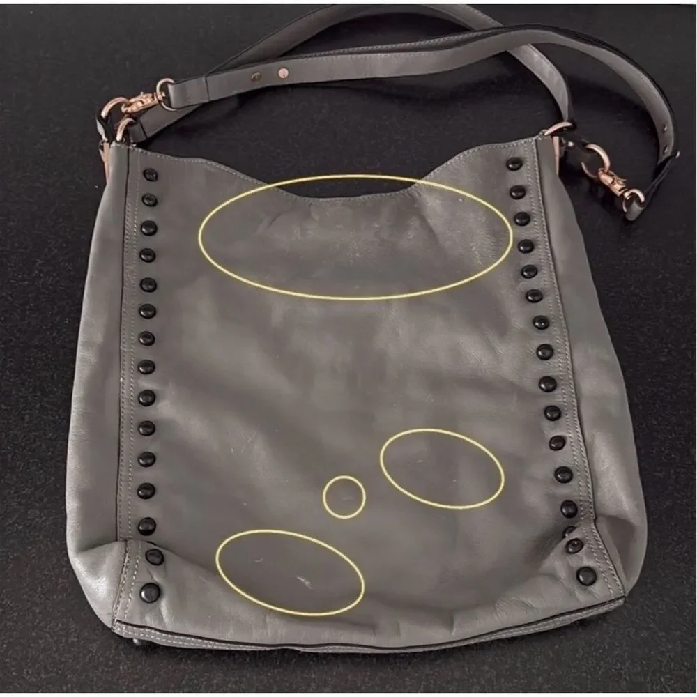 Loeffler Randall Gray Studded Hobo Shoulder Bag Supple Leather